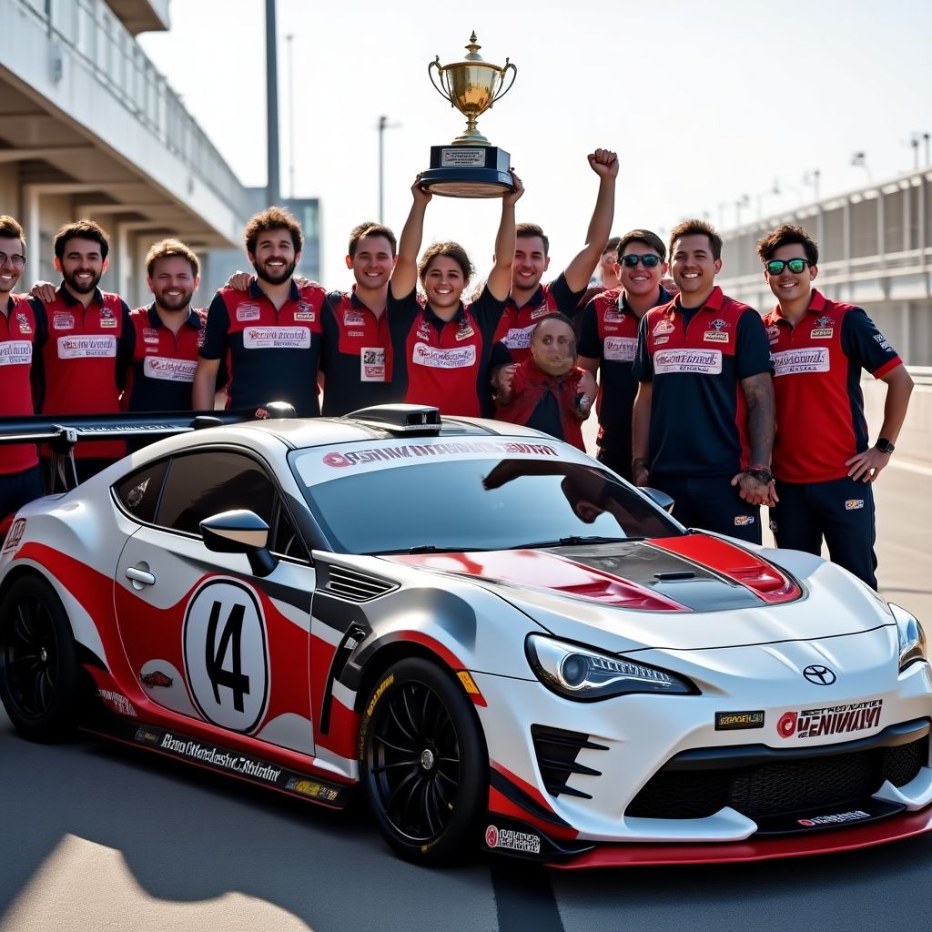 Racing team with their vehicle